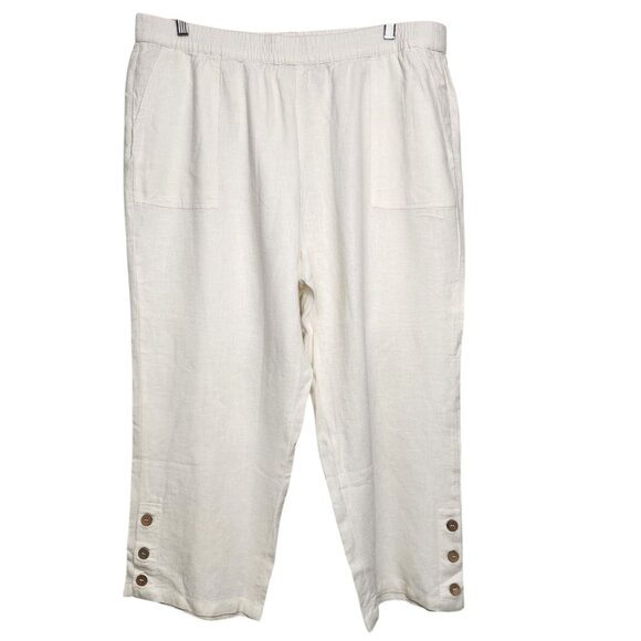 Susan Graver PURE 1X Linen Blend Pull-On Crop Pants with Button Detail - Picture 2 of 6